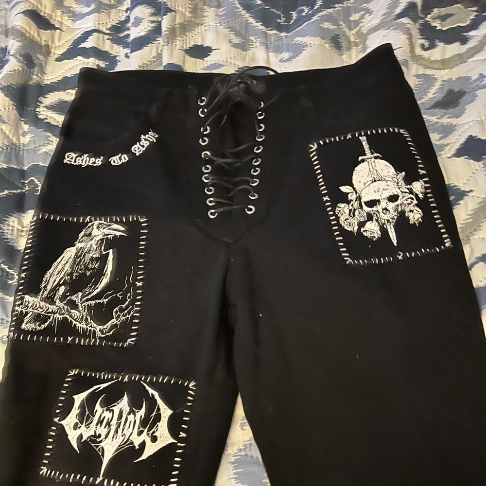 Dolls Kill Widow Miss Murder Lace-Up Patch Jeans